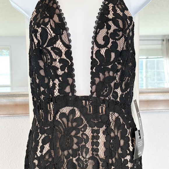 Plunging Neckline Black Lace Illusion Dress sz S - Picture 8 of 8